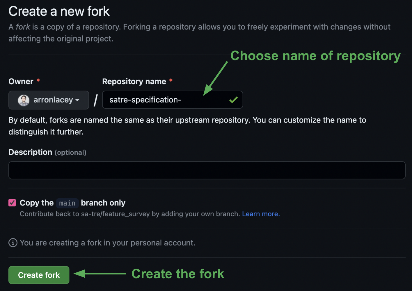 Name your fork of the SATRE repository