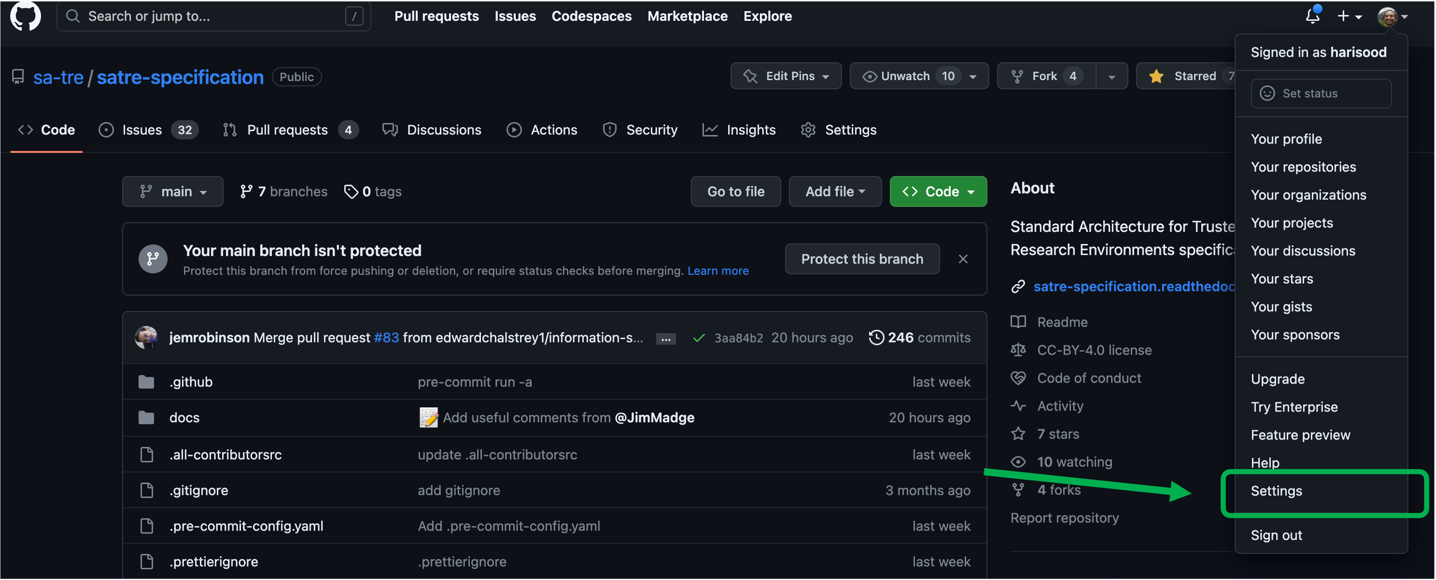 GitHub settings