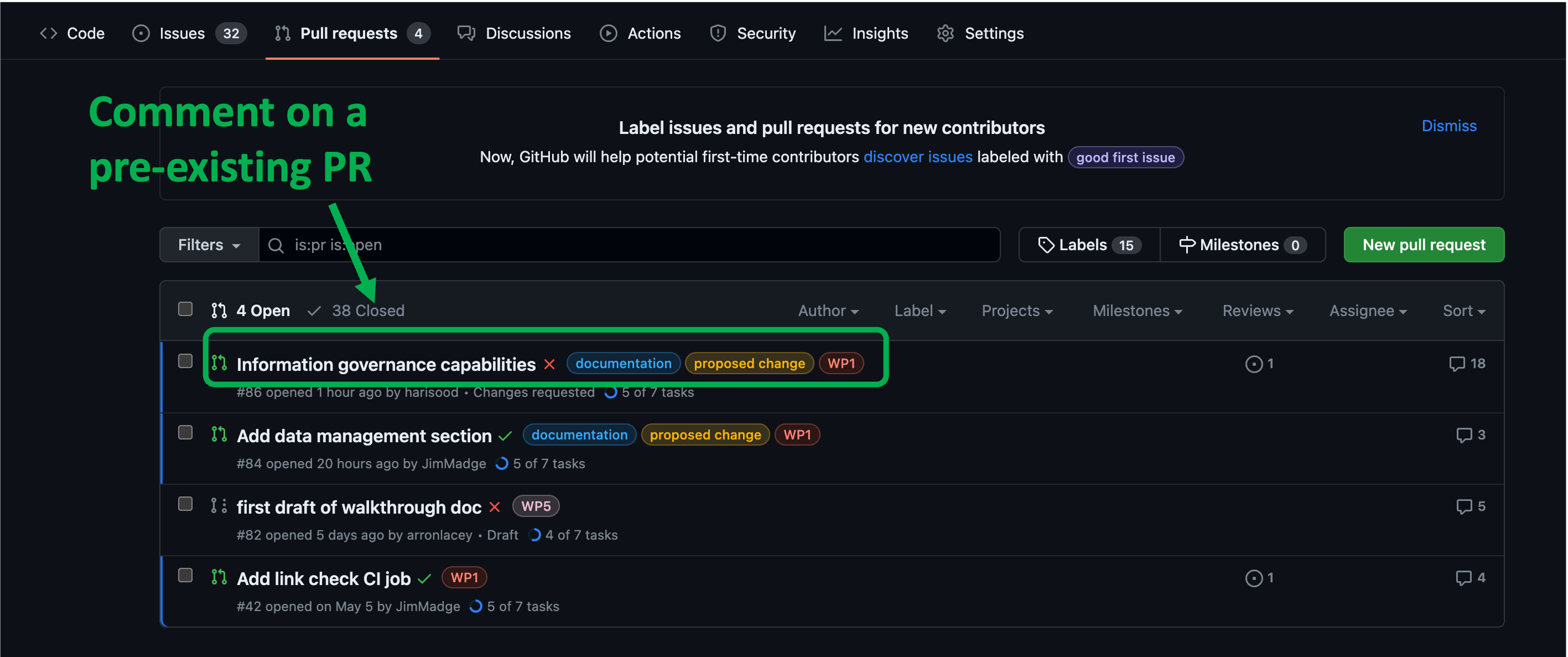 Comment on a SATRE specification pull request