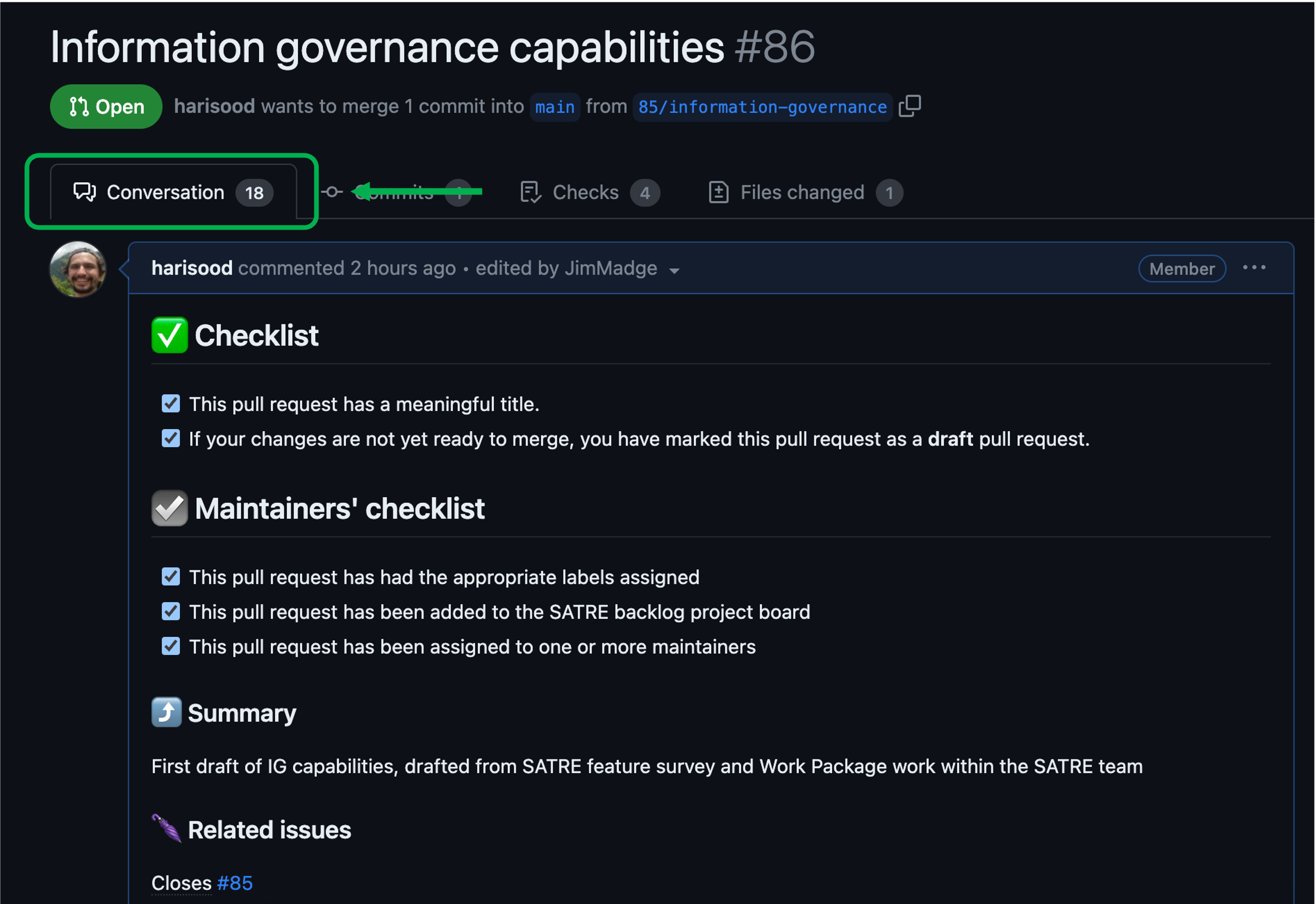 View discussion on a SATRE specification pull request